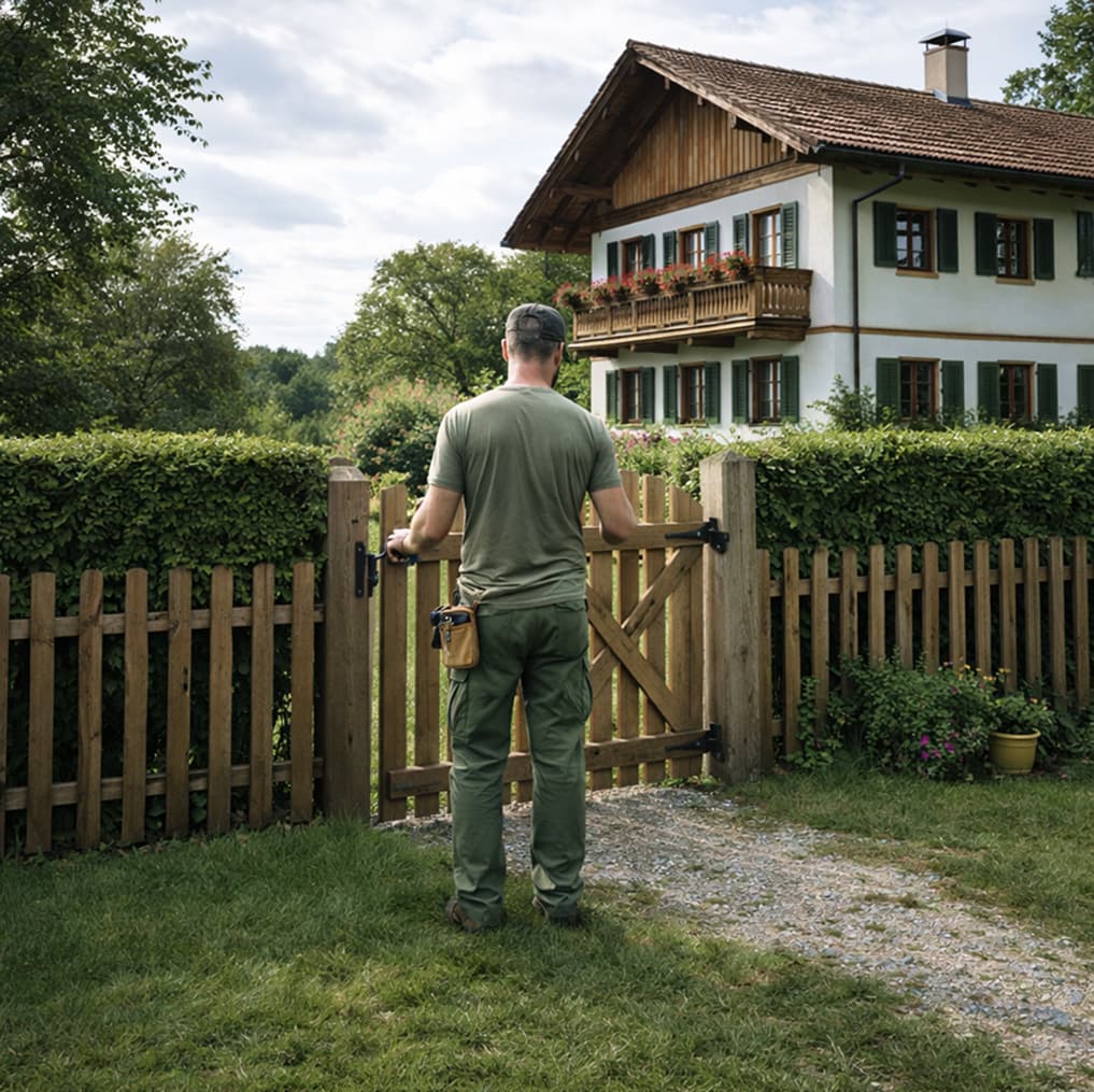 Hausmeister repariert Gartentor in Traunreut – ReiRa Services