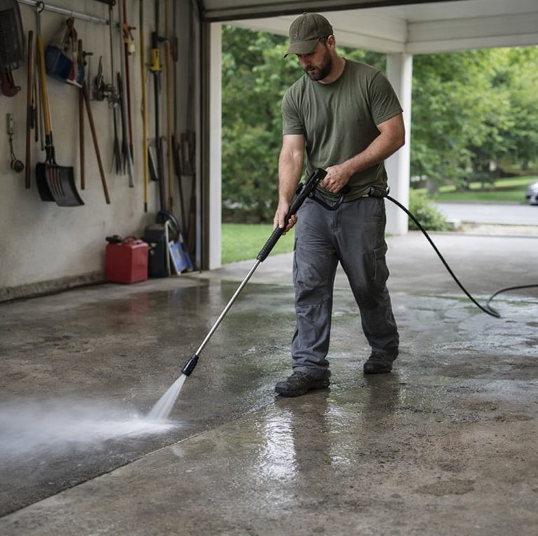 Garagenbodenreinigung mit einem Hochdruckreiniger in Traunreut – ReiRa